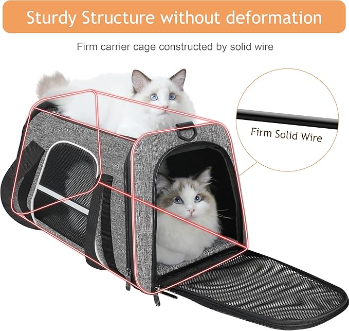 HiCaptain Soft Cat Carrier with Top Mesh Window - Pet Carrier Breathable for Medium Cats and Small Dogs Puppies up to 15 lb (Gray)