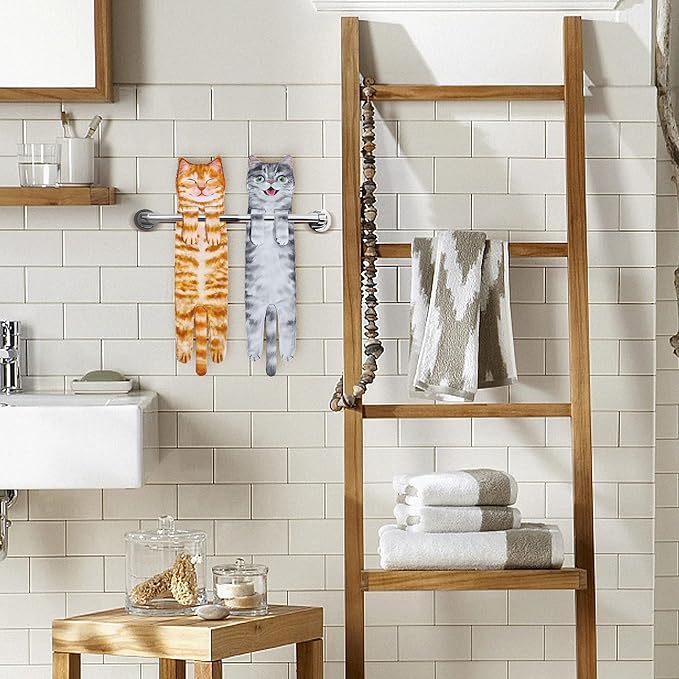 Funny Cat Hand Towels - Decorative Hanging Washcloths & Face Towels - Super Absorbent Soft - Mothers Day & Birthday Gifts for Women Cat Lovers - Orange