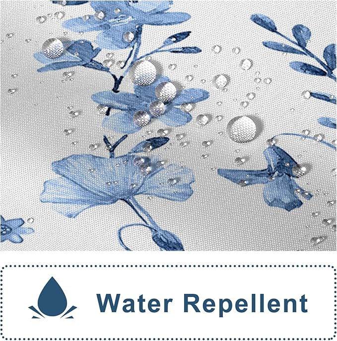 AWERT Small Half Size Stall Shower Curtain with 6 Hooks Shower Stall Curtain 36 x 72 Light Blue Floral 36 inch Shower Curtain for Bathroom/RV and Camper (Light Blue)