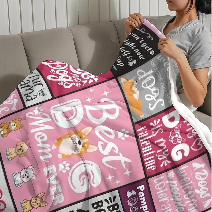 Dog Mom Gifts for Women Blanket 60"x50", Dog Mom Gifts, Gift for Dog Lovers Women, Dogs Owner Gift for Woman, Best Dogs Mom Present, Soft Throw Blanket for Christmas, Mothers Day