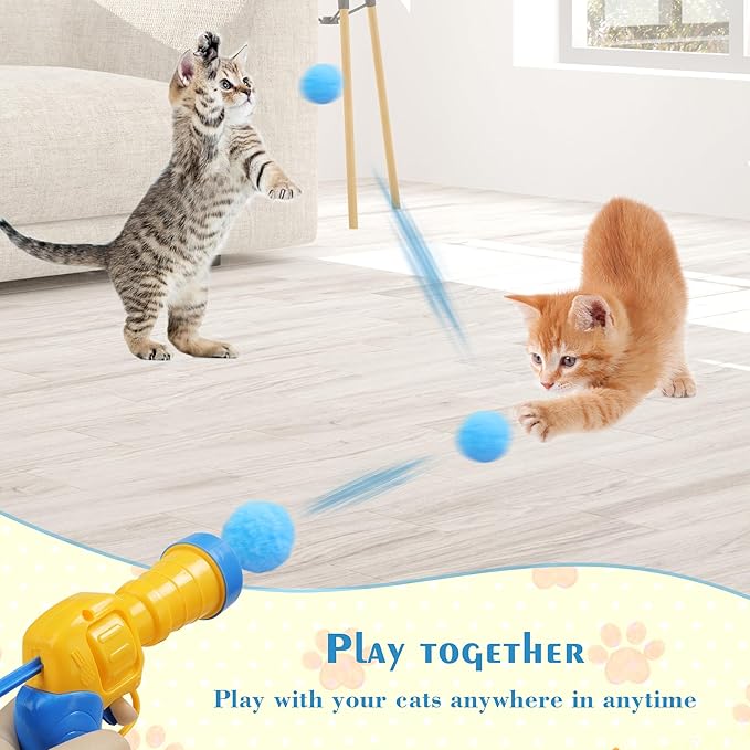 Mewlmart Cat Toys Interactive for Indoor Cats with Interactive Launchers Kitty Toys Cat Toys for Indoor Cats Self Play Cat Ball Toy Pom Pom Balls Puff Balls Cat Enrichment Toys 50 Balls 1.2IN