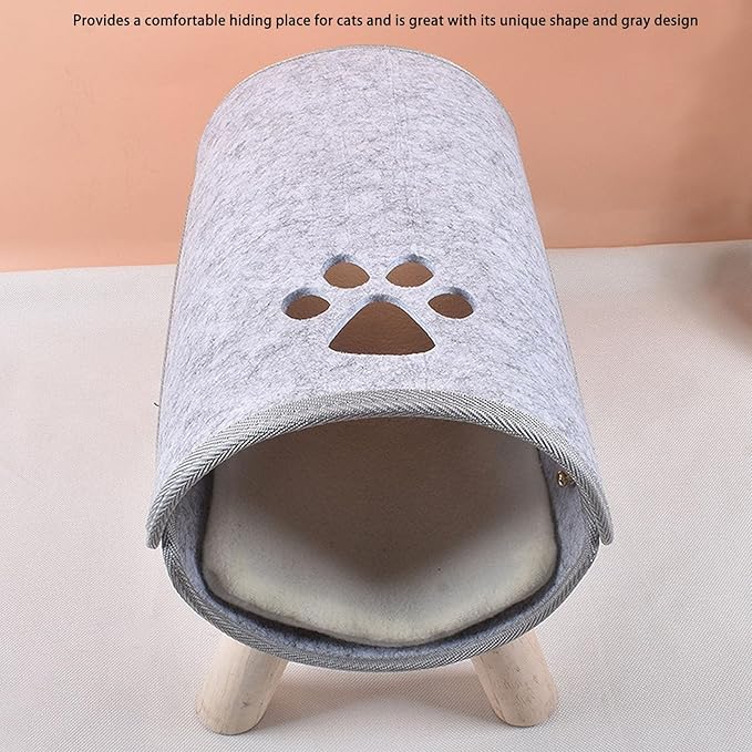 Cat Tunnel Bed tunnel chat bois Soft Com fortable Elevated Cat Tunnel Bed with Plush Cushion with Wooden Legs Pet Felt Tunnel Bed with Wooden Legs for Cat and Tunnels