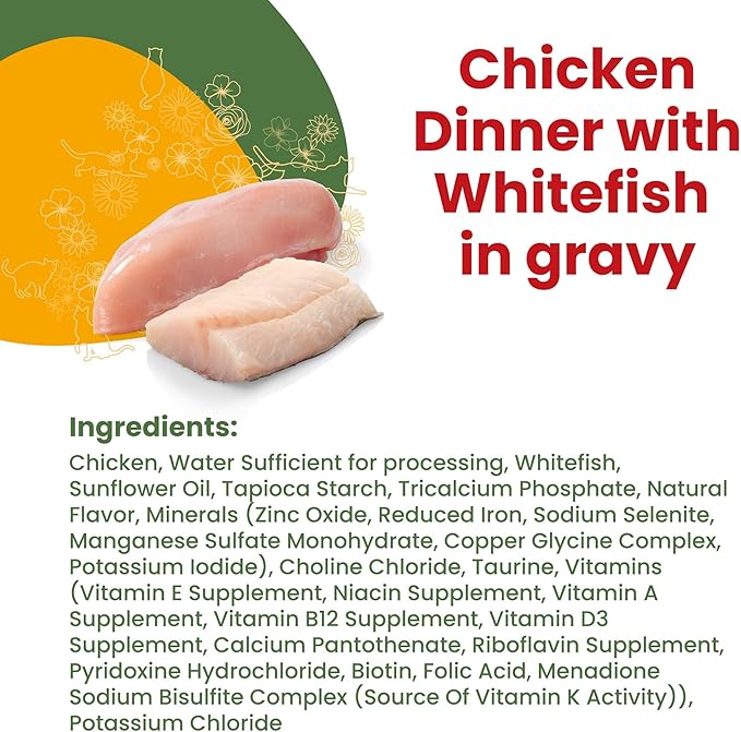 almo nature HQS La Cucina Chicken with Whitefish in Gravy, Grain Free, Additive Free, Adult Cat Wet Food, Shredded, Pouches, 24 x 55g/1,94 oz