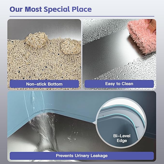 15" XL Stainless Steel Litter Box for Cats, Enclosed Metal Litter Box with Lid, Extra Large Kitty Litter Box with High Sides for High Peeing Cat, Easy to Clean, Non-Sticky, Including Scoop