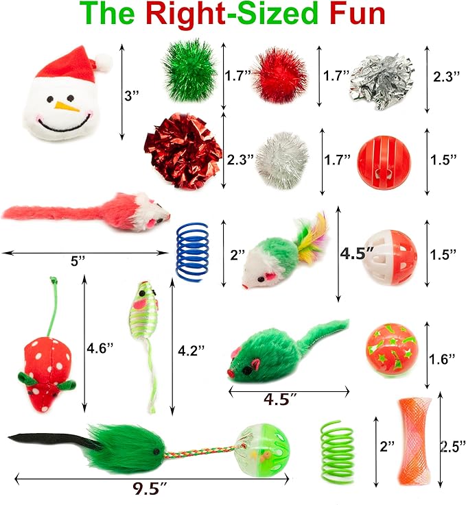 Fashion's Talk Christmas Cat Toys 20 Count Kitten Gift Bag, Holiday Variety Pack for Indoor Cats,Xmas Set Assorted Toys Interactive Play