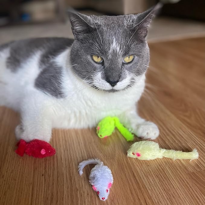 SPOT Colored Plush Mice Cat Toy - Rattle and Catnip Toy for Indoor Cats and Kittens - Bright Colored Classic Toy for Batting and Chasing Around - Fun Entertainment for Hours - 4.5inch Assorted 4-Pack