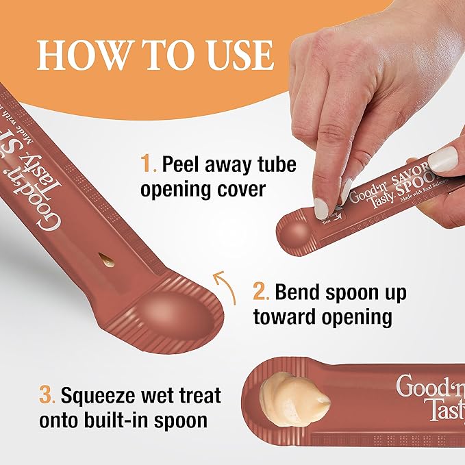 Good ‘n’ Tasty Savory Spoonables with Real Salmon, Tuna & Krill, 10 Count Tube, Triple Flavor Squeezable Lickable Wet Treats for Cats with Built-in Spoon for Less Mess