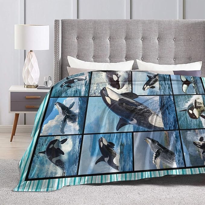 Whale Blanket Funny Whale Throw Blanket Ocean Animals Stuff Merch Cozy Print Flannel Fleece Soft Plush Fuzzy Warm Lightweight Bedding Whale Gifts for Women Girls Men Kids 50"X40"