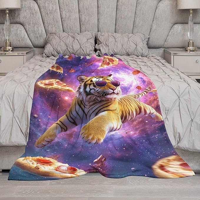 Pizza Blanket Funny Pizza Tiger Gifts for Girls Boys Woman Kids Pizza Lover Throw Blankets Soft Blanket Warm Fleece Flannel Plush Blankets for Bed Sofa Couch 60"x80"