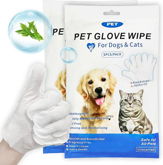 Dog Wipes Cleaning deodorizing, Extra Thick Dog Wipes, Dog Washing Gloves for Daily pet Care and Travel, 6 PCS (Blue Packing, Extra-Thick)