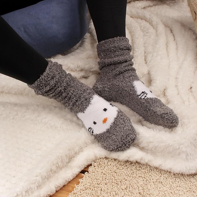 BambooMN Super Soft Warm Cute Women's Animal Non-Slip Fuzzy Fluffy Crew Winter Home Socks