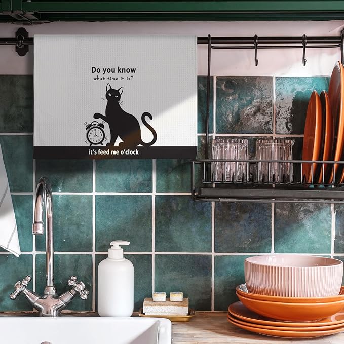 Cat Kitchen Towels,Cat Towels,Cat Dish Towels,Cat Hand Towels,Fun Kitchen Towels,Cat Kitchen Accessories,Crazy Cat Lady Gifts,Black Cat Gifts for Women-Perfect For Decorating Your Kitchen And Bathroom