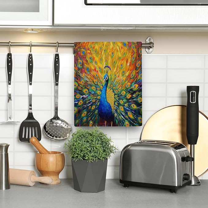Beautiful Peacock Kitchen Towels Decorative Set of 2 Tea Towels Hand Towels Absorbent Dish Towels for Kitchen Drying Bathroom Farmhouse Home Decor Housewarming Gifts