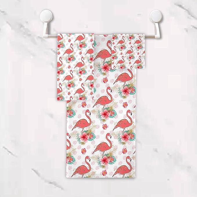 Gaming 3 Piece Towel Bathroom Sets, 1 Bath Towel, 1 Washcloth, 1 Hand Towel, Cotton Fast Dry Soft Absorbent Towel Set for Home Kitchen Family (Flamingo)