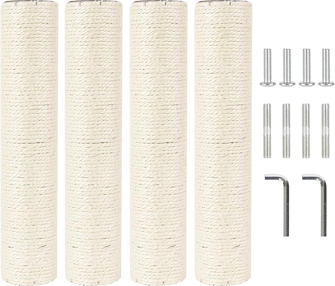 4 Pcs 2.9in 7.4cm Diameter Cat Tree Scratching Post Replacement Sisal Pole Parts (M10, 13.8in/35cm)