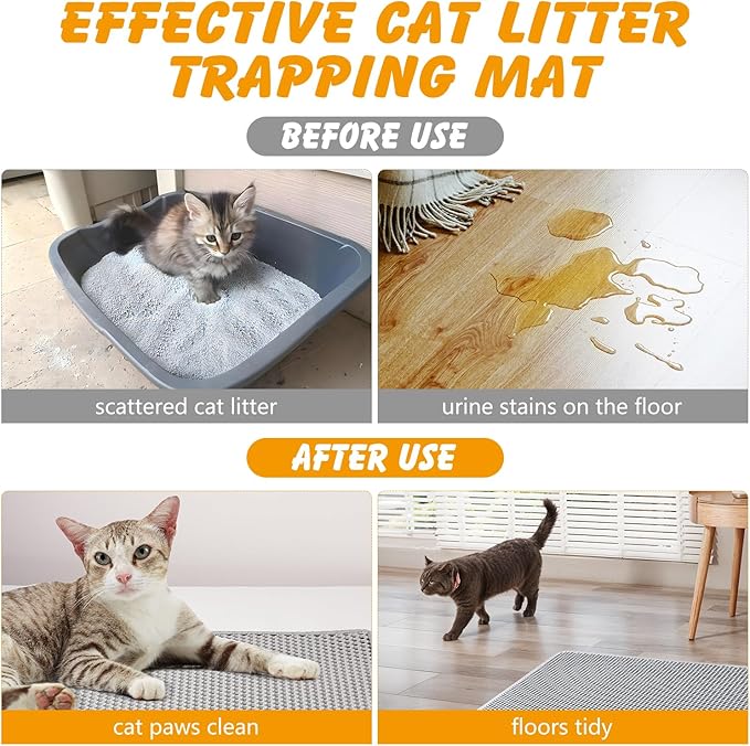 46x26 Inch Cat Litter Mat Double Layer Non-Slip Odor-Free Litter Box Mat,Waterproof and Urine Proof Litter Mat,Scatter Control, Less Waste,Easier to Clean(Gray)