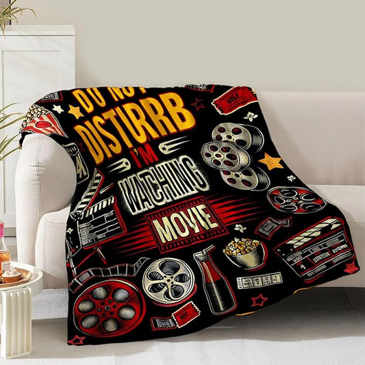 Movie Blanket Gifts for Women Men Girls Boys Vintage Cinema Theater Film Player Print Presents for Kids Adults Teen Birthday Christmas Decor Bedroom Living Room Couch Sofa Soft Flannel Throw 60"x50"