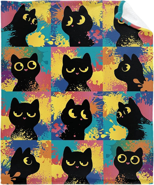 Cute Black Cats Blanket Throw Super Soft and Cozy Blankets for Home Decoration, Couch, Bed, Sofa 50 in x 40 in Small for Kids for All Seasons