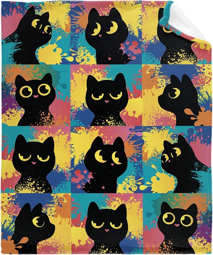 Cute Black Cats Blanket Throw Super Soft and Cozy Blankets for Home Decoration, Couch, Bed, Sofa 80 in x 60 in Large for Adult for All Seasons