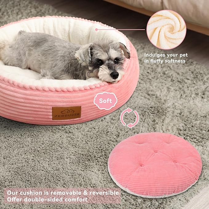 30in Pink Round Cat Dog Bed Gift for Large Medium Small Dogs Cats, Machine Washable Sleeping Sofa, Non-Slip Bottom Soft Calming Pet Cuddler for Indoor/Outdoor/Car/Cage, Fit up to 45lbs