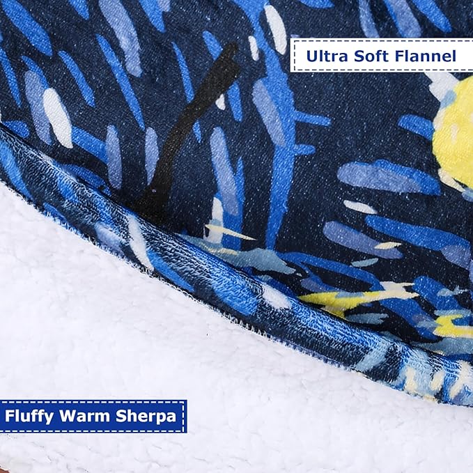 THREE POODLE Wearable Blanket Hoodie for Women, Oversized Sherpa Sweatshirt Blanket for Adults Men, Warm Cozy Starry Hooded Blanket, Gifts for Mom Girlfriend Sister