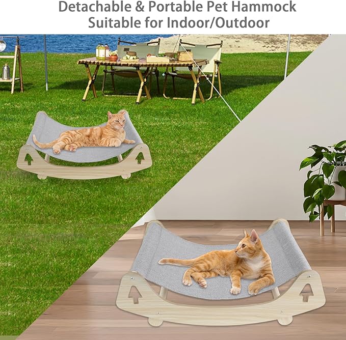 Cat Bed, Breathable Linen Cat Beds for Indoor Outdoor Cats, Elevated Wooden Hammock 21.9 X 15 Inch Pet Furniture for Kitty Puppy Bunny Rabbit Small Animal