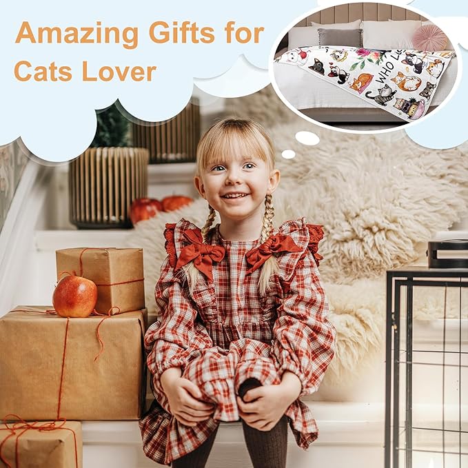 Cat Blanket Gifts, Cat Blankets for Girls, Cute Kitten Gifts for Girl, Just a Girl Who Loves Cats Blanket, Best Present Ideas for Kitten Lover Blankets 40"X50"