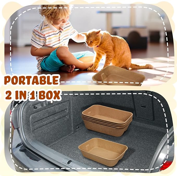5 Pack Small Disposable Litter Kitten Box Disposable Cat Litter Tray Paper Cat Litter Box for Indoor Outdoor Small Animals Cat, Hamster, Guinea Pig, Mice, Bunny and More, 16.1 x 11.2 x 3.7 Inches