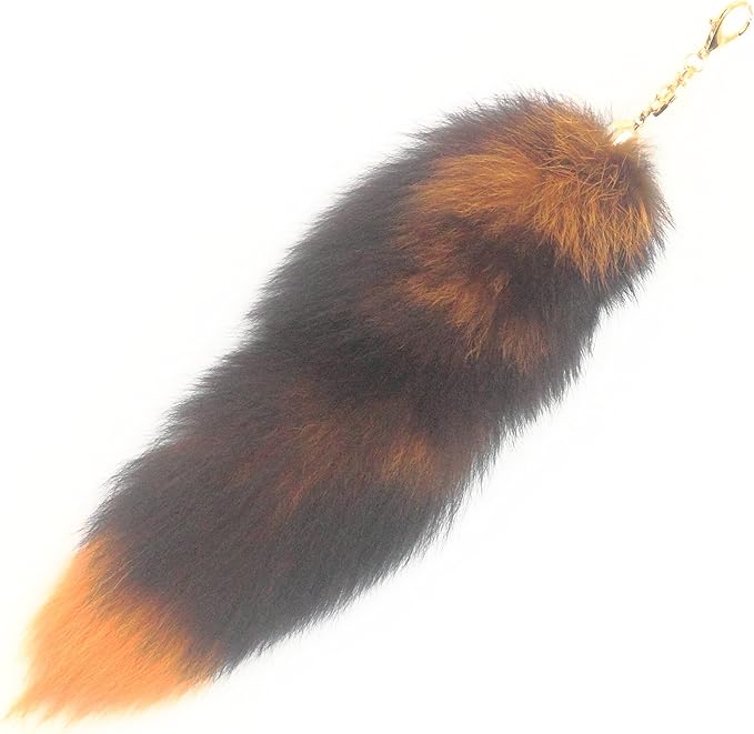 Fosrion Real Colored Yellow Silver Fox Tail Fur Hair Cat Bites Hunting Catching Accompanying Toy (Tanned Orange, Only Tail)