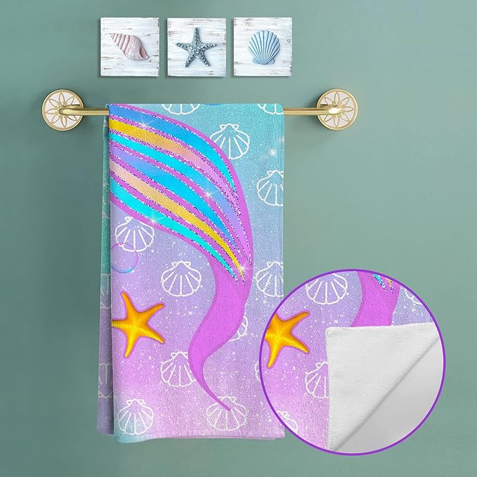 Bonsai Tree Mermaid Beach Towel, Microfiber Bath Towel for Girls and Women, Teal Tail Scale Sand Free Quick Dry Travel Towels for Kids Yoga Sports 30" X 60"