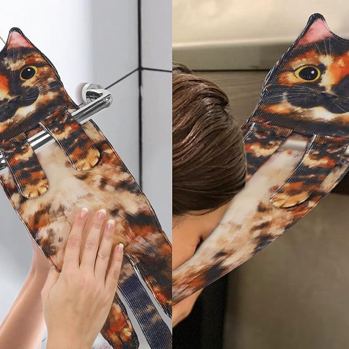 Cat Funny Hand Towels for Bathroom Kitchen- Cute Decorative Kitten Decor Hanging Face Towels- Unique Housewarming Valentines Mothers Birthday Gifts for Women Mom Cat Lovers