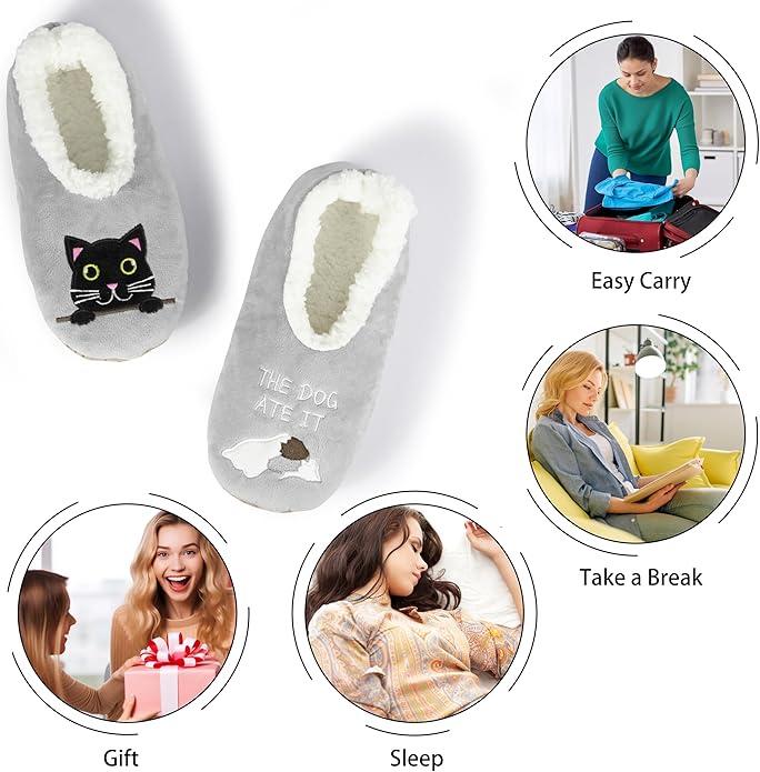 BenSorts Fuzzy Slipper Socks for Women Funny House Slippers with Grips