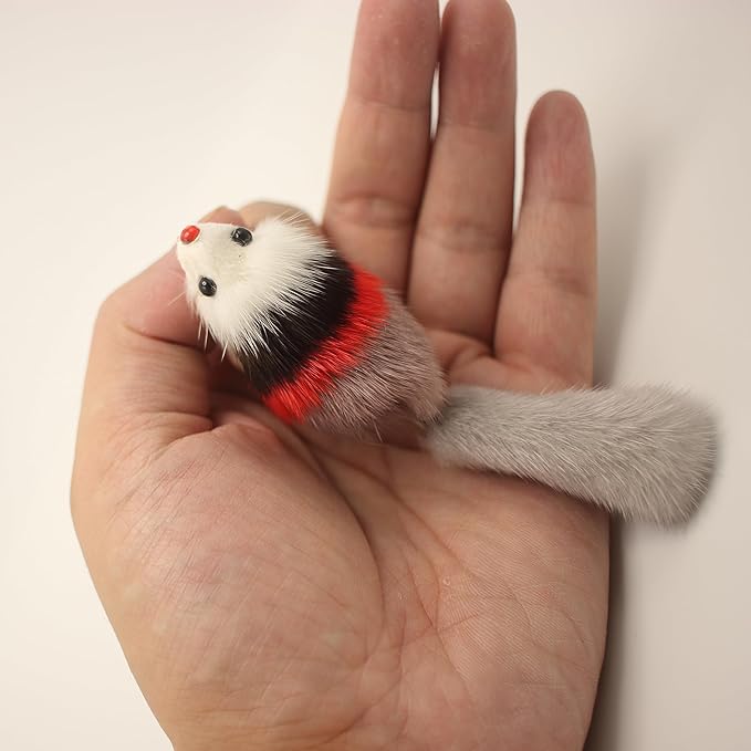 Fosrion Real Mink Fur Cat Hunt Bites Toy with Three Section Retractable Carbon Fiber Rod(3 Mink Fur Mouse, Only Tail)