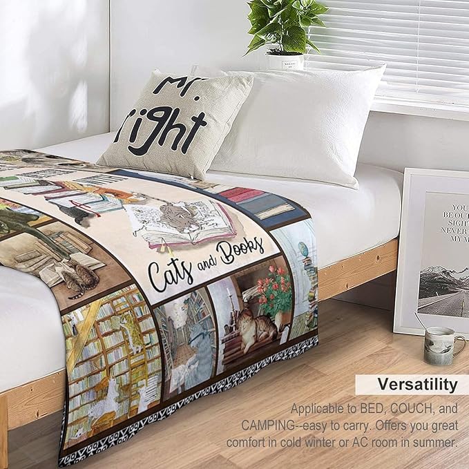 Read Blanket Cat Gifts for Reader Girls Boys Woman Kids Cat Lover Reading Book Throw Blankets Soft Blanket Warm Fleece Flannel Plush Blankets for Bed Sofa Couch 40"x50"