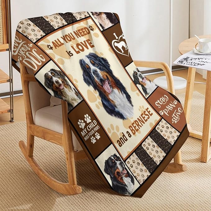 Bernese Mountain Dog Print Blanket Best Dog Pet Animal Throw Blankets for Couch Sofa Stuff Decor Gifts Lightweight Soft Cozy Fleece Plush Warm Flannel Bedding for Lover Man Woman Teen Adults 40"x50"