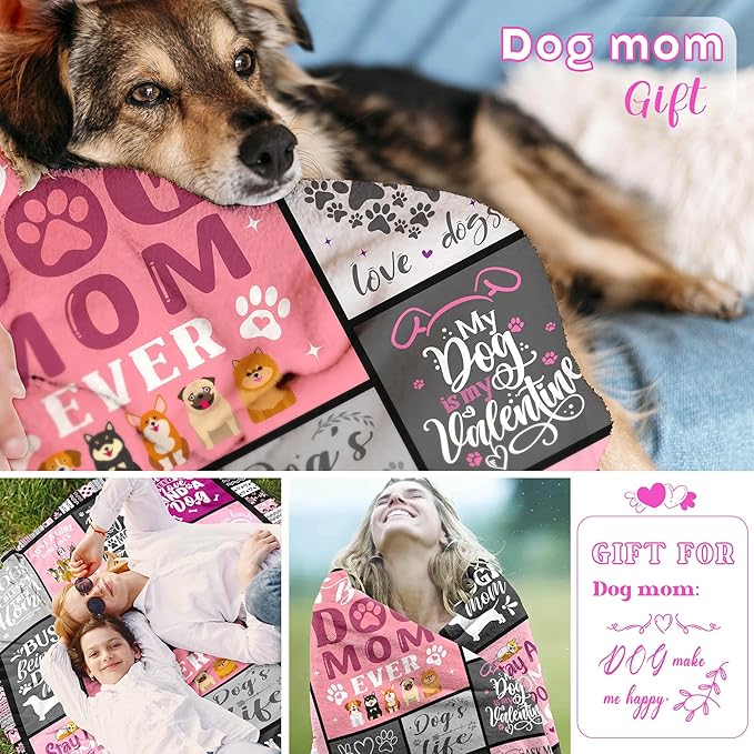 Dog Mom Blanket Gifts for Women, Soft Flannel Best Dog Mom Throw Blanket Birthday Gift for Dogs Owners Moms, Dogs Lovers Gifts for Women Aldult 50"x40"