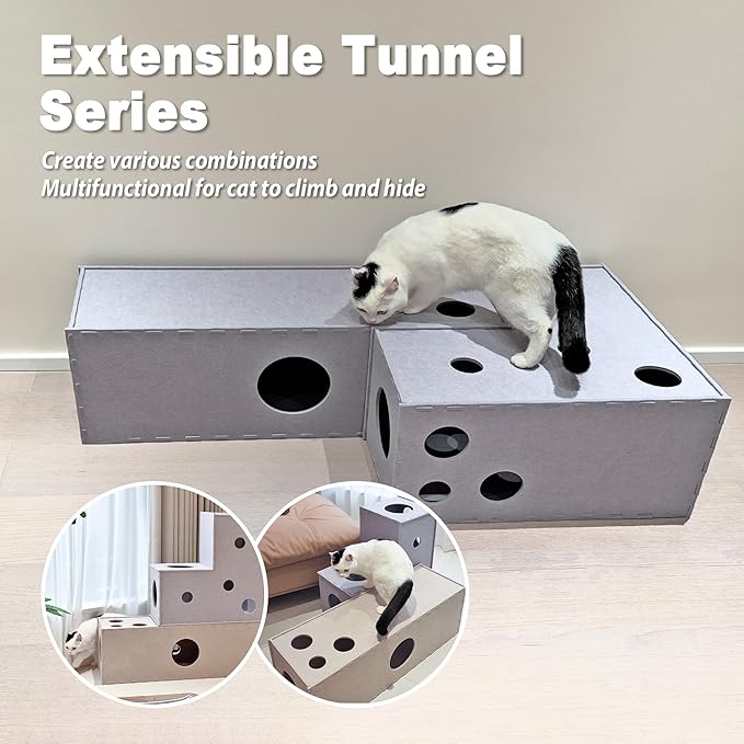 Meeyoview Cat Tunnel, Felt Cat Tunnels for Indoor Cats, Peekaboo Cat Hideaway Cave, Straight Cat Tunnel Bed, Interactive Cat Cube Toys for Small Medium Large Cats