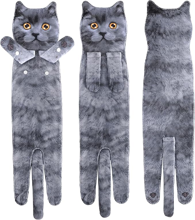 Cat Funny Hand Towels for Bathroom Kitchen- Cute Decorative Kitten Decor Hanging Face Towels- Unique Housewarming Valentines Mothers Birthday Gifts for Women Mom Cat Lovers