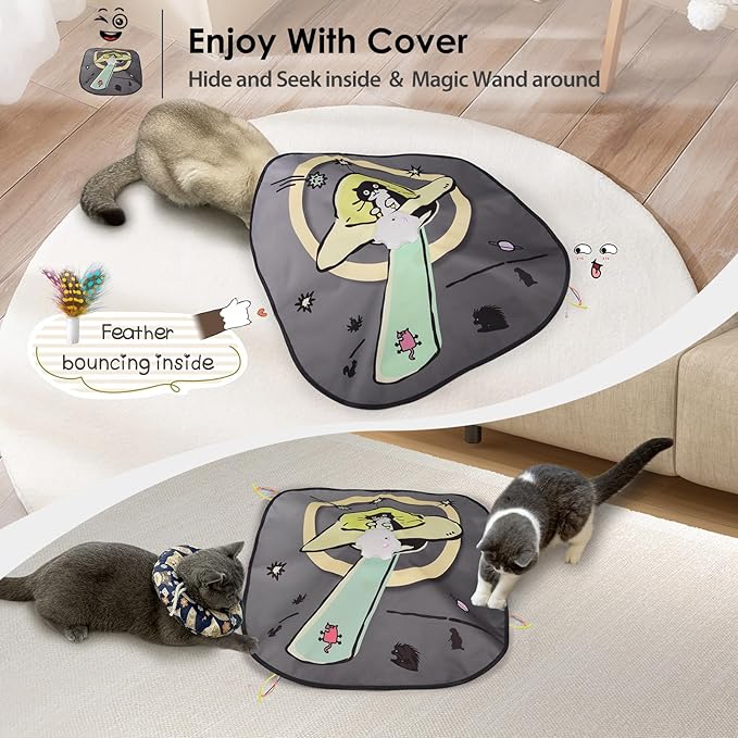 ORSDA Cat Toys, 4 in 1 Interactive Cat Toy Automatic Cat Toys for Indoor Cats Kitten Toys for Indoor Kittens, 8 Holes Mice Whack-A-Mole, Hide and Seek Smart Motion with 5PCS DIY Replacement Refills