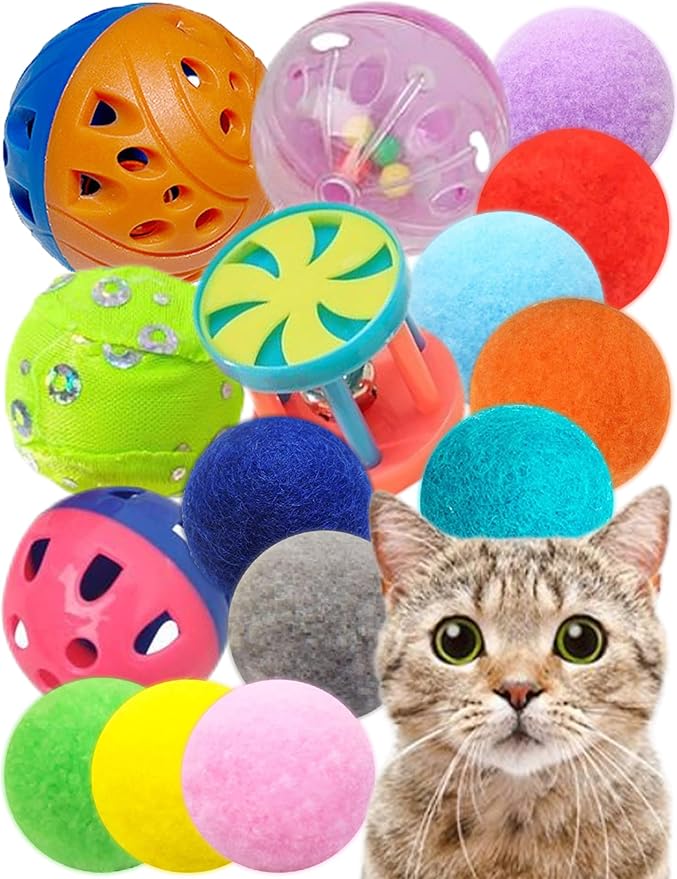 Cat Toy Balls Set - 6 Unique Styles & Colors with Bells, Sturdy Plastic Jingle Balls for Indoor Cats - Encourages Active Play & Mental Stimulation for All Cat Breeds & Sizes