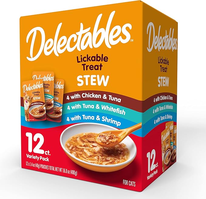 Hartz Delectables Stew Lickable Wet Cat Treats for Adult & Senior Cats, Variety Pack, 1.4 Ounce (Pack of 12)