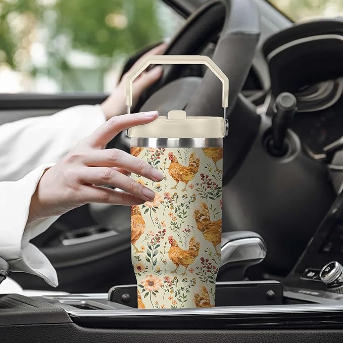 30 Oz Chicken Tumbler with Handle and Straw, Insulated Rooster Cup Gifts for Chicken Lovers Women, Double Wall Stainless Steel Chicken Mugs, Chicken Travel Mug Chicken Gifts for Women