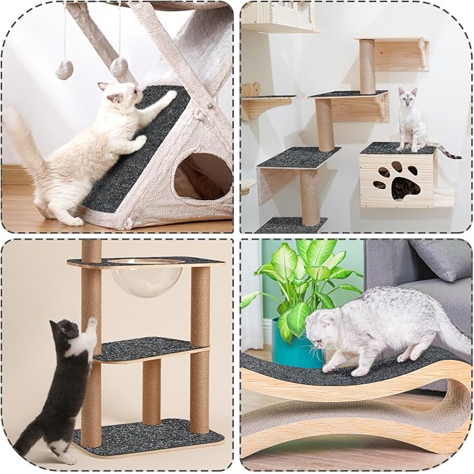 Gtmileo 78.7"x15.8" Cat Scratching Post, Trimmable Self-Adhesive Climbing Cat Scratching Mat Replacement for Cat Tree Shelf Shelves, Cat Scratch Furniture Protector(Dark Gray)