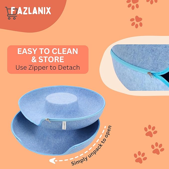 Medium Blue Pet Round Tunnel Cave | Toy Hiding Tent for Pets, Kittens, Rabbits, Puppies | Flexible Zipper Detachable Design Size 50x50x20cm, 0.72 Kg