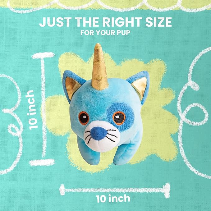 SnugArooz Cute Kat Caticorn Plush Dog Toy with Repair Patch – Soft, Durable and Squeaky Toy for Dogs - Blue