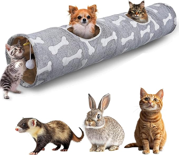 Cat Tunnel - 10‘’ Large Collapsible Cat Tunnels for Indoor Cats, Kittens, Rabbits, Ferret - Bone