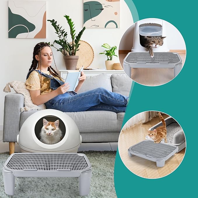 BALAPET Adjustable Cat Ramp for Litter Box Elevated Cat Litter Ramp for Cat Litter Boxes Double Layered Litter Trapper with Filter Function Cat Steps Suitable for Small & Elderly Cats (Grey)