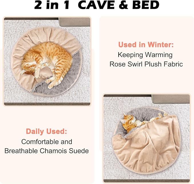 GASUR Dog Beds for Small Medium Dogs with Hooded Blanket, Cozy Cuddler Luxury Puppy Pet Bed with Blanket Attached, Donut Round Calming Anti-Anxiety Dog Burrow Cave Bed, Machine Washable 26 inch