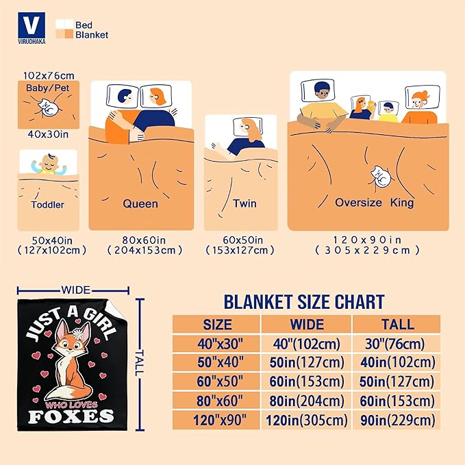 Fox Blanket Stuffed Animal Gift for Women Kids Fleece Throws-Just A Girl Who Loves Foxes Lightweight Plush Christmas Decor Super Soft Flannel Blankets for Bedding Chair-40x50 Inches