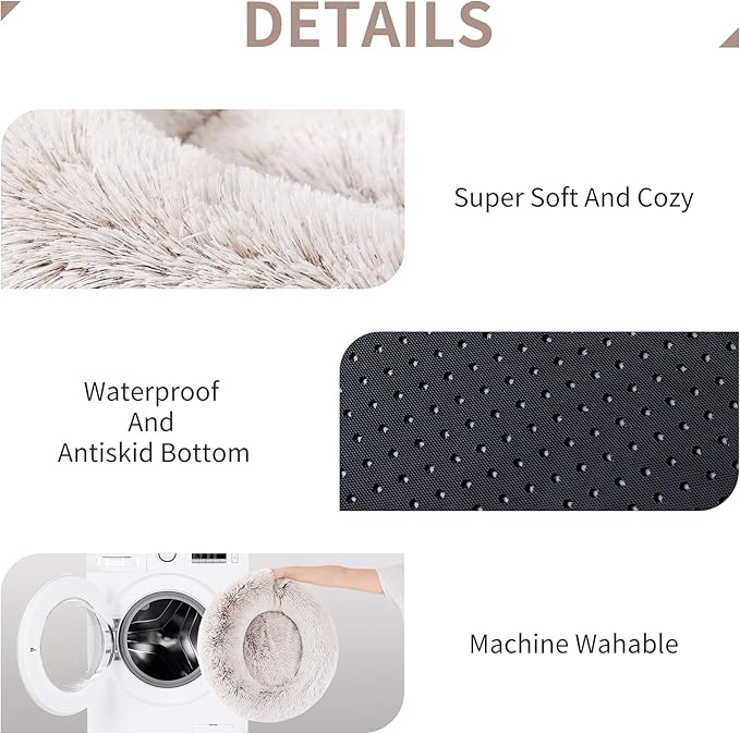 Love's cabin 24in Cat Beds for Indoor Cats - Cat Bed with Machine Washable, Waterproof, Non-Slip Bottom - Coffee Fluffy Dog and Cat Calming Cushion Bed for Joint-Relief and Sleep Improvement